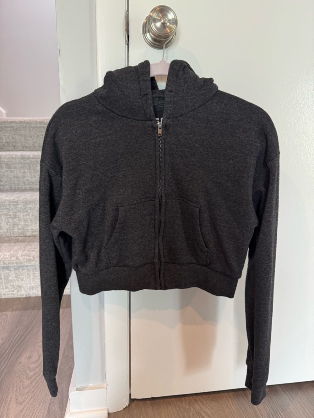 Charcoal Cropped Zip-Up Hoodie- KatieJ